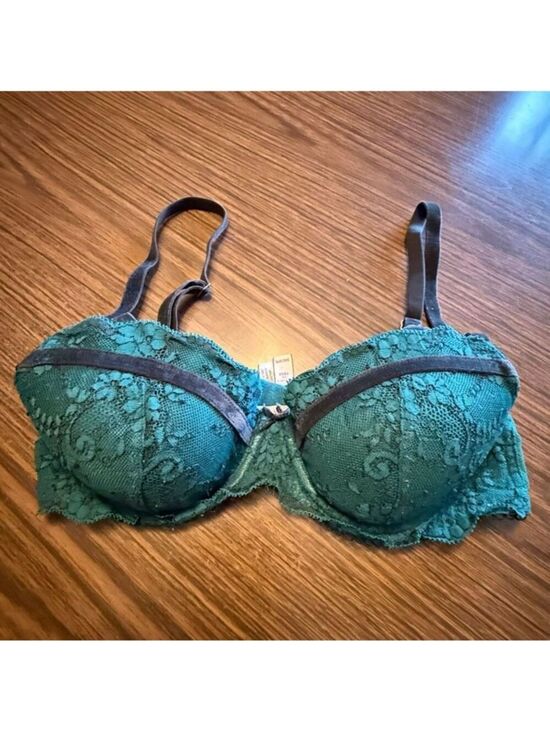 Victoria's Secret Other - Victoria's Secret Dream Angels Lined Demi Bra Green Black Velvet 34C